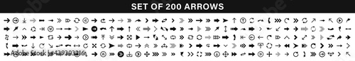Arrows set of 200 black icons. Arrow icon. Arrow vector collection. Arrow. Cursor. Modern simple arrows. Vector illustration.