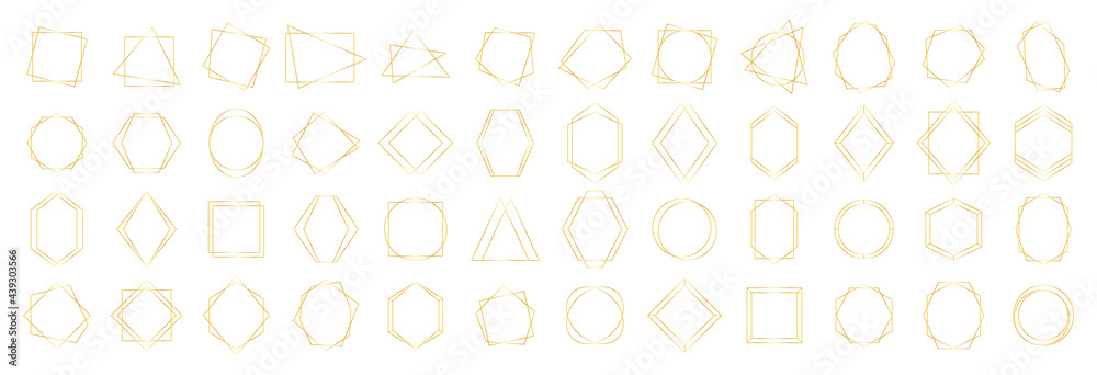 © iiierlok_xolms - Set of Golden geometrical polyhedrons. Collection geometric frames. Gold wedding invitation, luxury templates, decorative patterns. Modern abstract vector elements.
