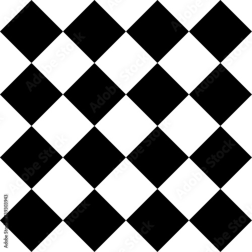 4x4 monochrome board. Vector repeated black and white rhombus ornament. Seamless vector diagonal checkered squares.