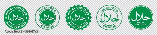 halal icon set, halal label, arabic product emblem, vector illustration