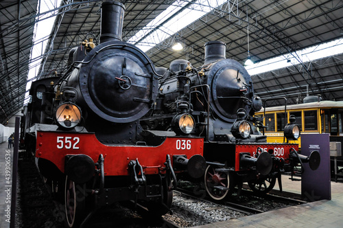 Old-fashioned trains close-up side by side