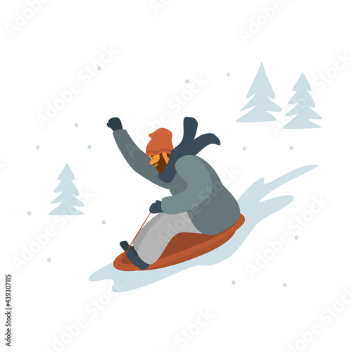 man sledding downhill isolated vector illustration
