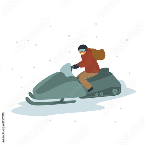 woman driving winter snowmobile vector illustration graphic