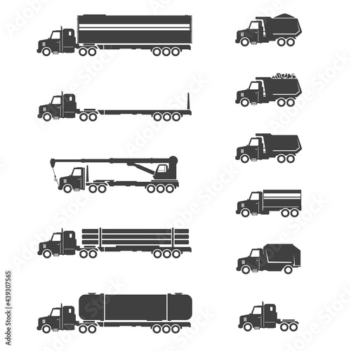 Truck Lorry Icon set - Vector Silhouette Illustration