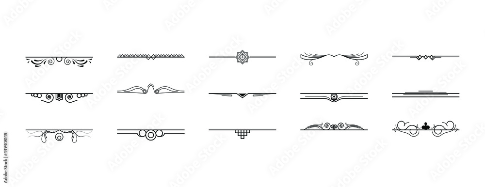 Set Black Simple Line Collection Doodle Border Elements Vector Design Style Sketch Isolated Illustration For Banner