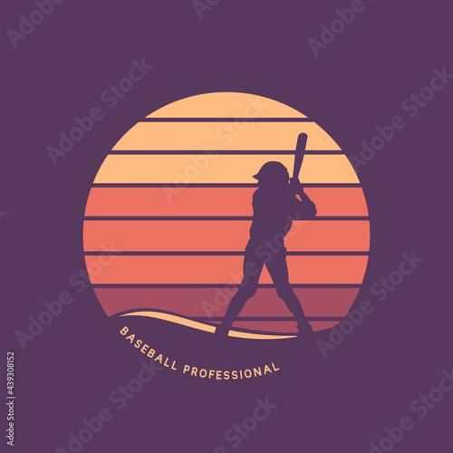 Wall Mural logo design baseball professional with batter swing ready position flat illustra
