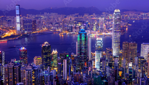 Hong Kong victoria harbor at night .