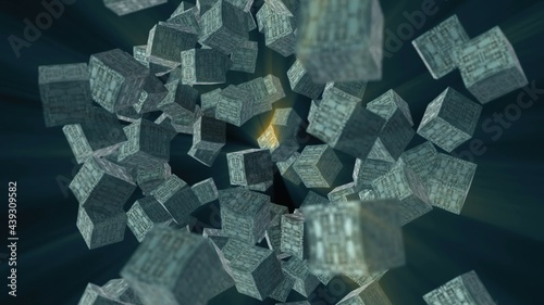 3d illustration - Chaotic Flying Cubes photo