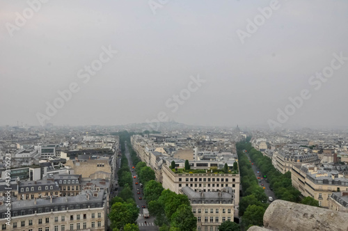 Paris cityscapes from above in the fog