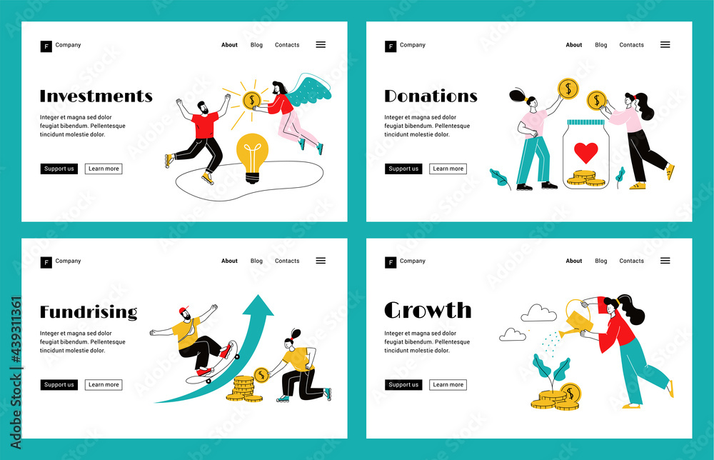 Crowdfunding Flat Banners Crowdfunding Flat Banners