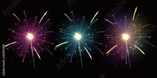 A set of multicolored realistic colorful Bengal lights.