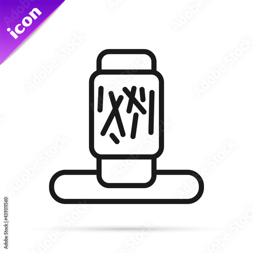 Black line Cat scratching post with toy icon isolated on white background. Vector