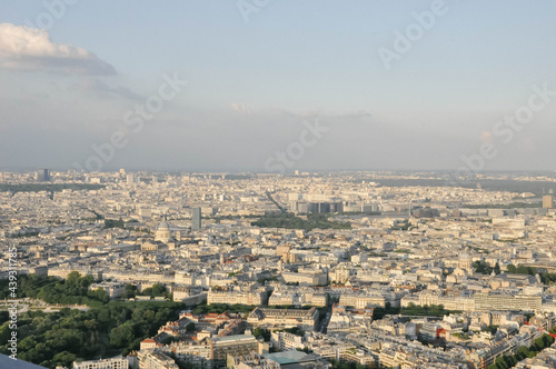 Paris from above in the fog cityscape