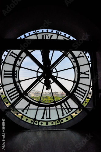 View on the city through the clock mechanism