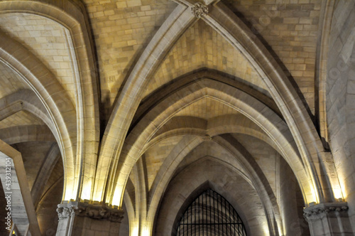 Interiors of an old church with stained glass windows