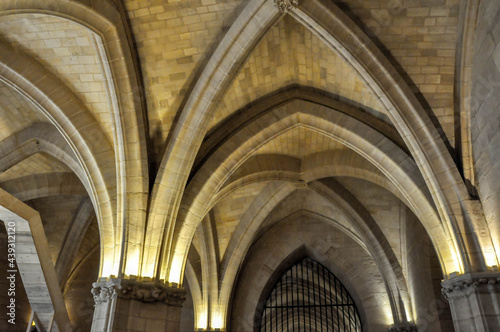 Interiors of an old church with stained glass windows