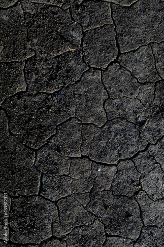 Top view of cracked black dry ground, natural background