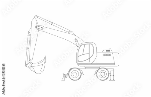 Excavator wheel excavator, isolated on white background.