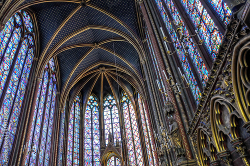 Interiors of an old church with stained glass windows