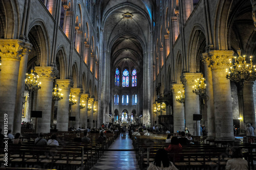 Interiors of an old church with stained glass windows