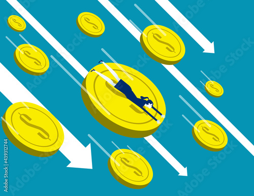 The drop in money hits the global economy. Finance crisis and reduction concept