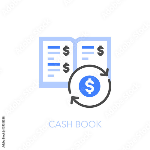 Cash book symbol with a financial journal and cash transactions. Easy to use for your website or presentation.