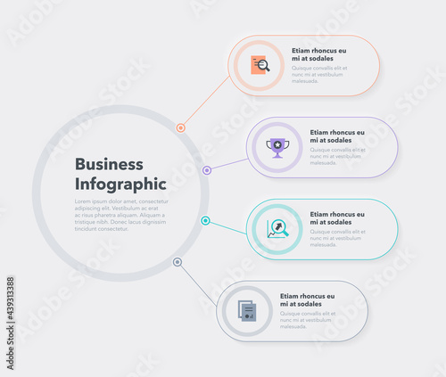 Simple concept for business diagram with four colourful steps and place for your description. Flat infographic design template for website or presentation.