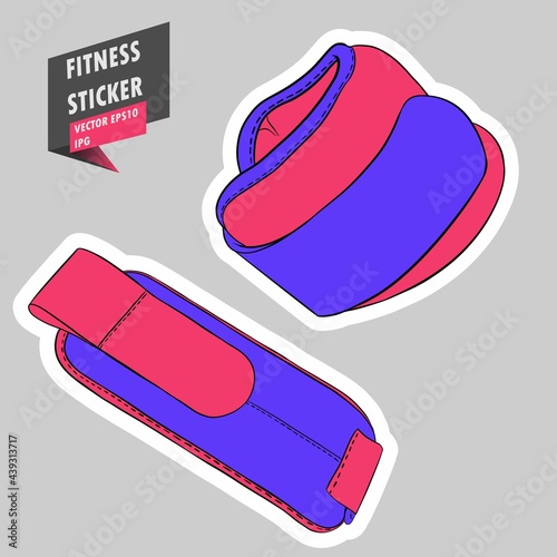 Adjustable Ankle Weights for leg and arm. Gym. Equipment. Fitness routine. Active lifestyle. Hand drawn colorful illustration. Sticker for printing. High resolution. Vector EPS10 and IPG