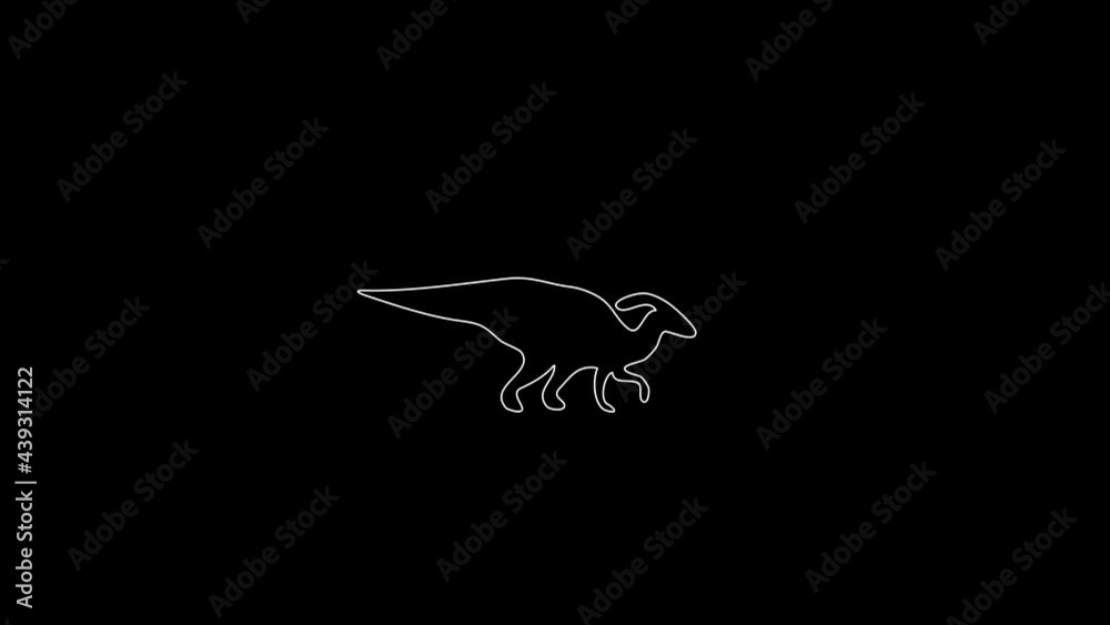 white linear silhouette dinosaur. the picture appears and disappears on a black background. white linear silhouette dinosaur. the picture appears and disappears on a black background.