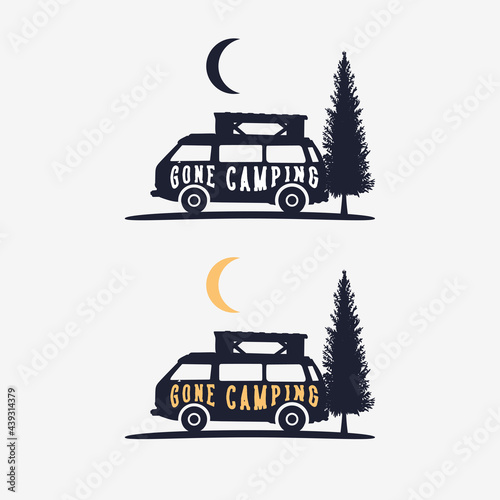 t shirt design gone camp with camp van flat illustration