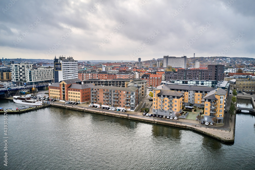overview of a small city by the water in denmark