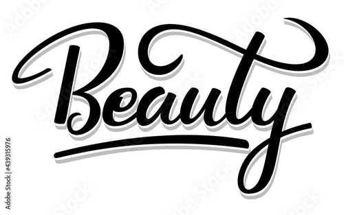 Lettering cursive word beauty with felt tip marker. Black ink isolated on white background. Vector print illustration