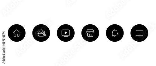Home, Group, Watch, Marketplace, Notification, and Menu. Button Icon Set of Social Media