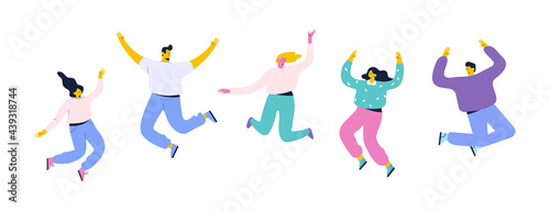 Happy people jumping with raising hands. Party, celebration