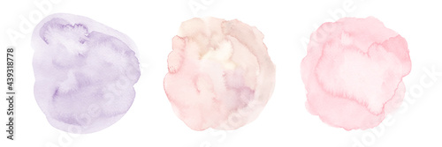 Set of three pink gradient purple watercolor circle stain