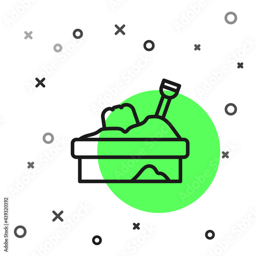 Black line Sandbox with sand icon isolated on white background. Vector