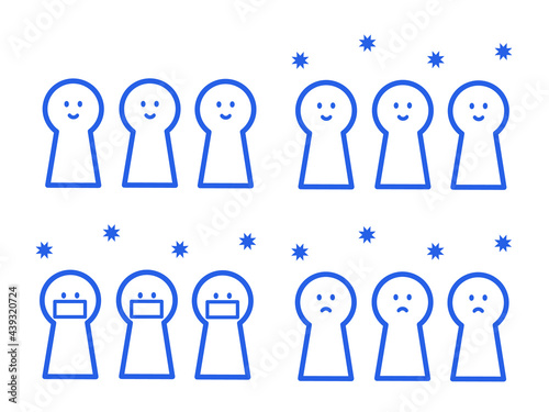 イラスト素材：感染予防セット・密集する人々
