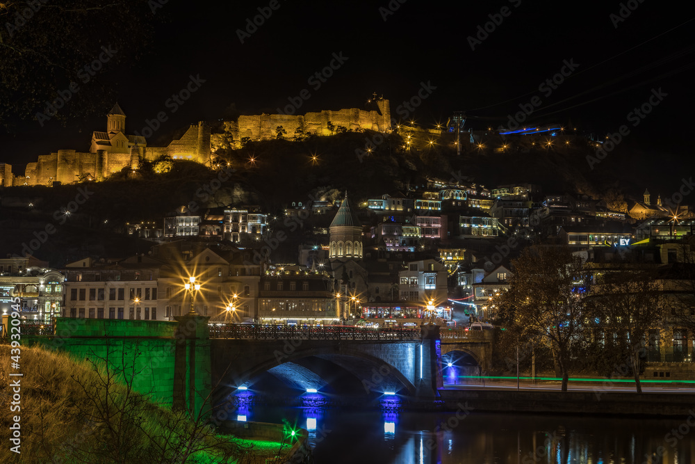 Night view of the historical center of Tbilisi