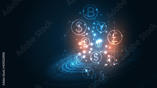 Money transfer, money transaction, global currency network, stock exchange business concept photo