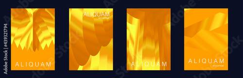 Fluid Minimal Cover. Vintage Design Fortuna Gold and Yellow 1990 Paper Gradient Backdrop. Luxury Abstract Brochure. Liquid Texture for Foil Label. Set of Vector Backgrounds for Business Flyers.