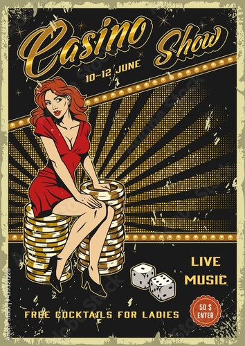 Casino party vintage colorful poster