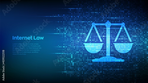 Internet law icon made with binary code. Cyberlaw as digital legal services or online lawyer advice concept. Labor law, Lawyer, Attorney at law. Digital binary data and streaming digital code. Vector.