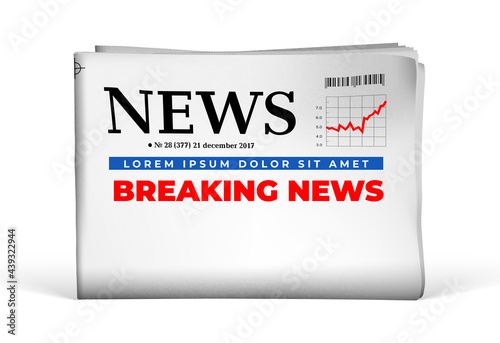 Blank newspaper with breaking news headline. Mock-up template vector illustration