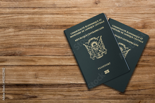 Central African Republic passport on dark wooden background ,The Central African passport is issued to citizens of the Central African Republic for international travel.