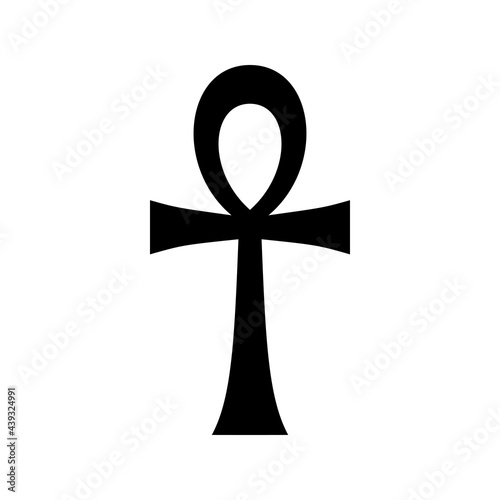 Coptic cross Ankh. Ancient Egyptian religious symbol. The key of life. Monochrome vector illustration isolated on white background