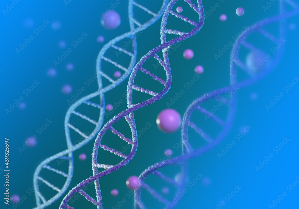 DNA background on a blue background. Three DNA chains on abstract  background. They symbolize genetic engineering. Genetic texture pattern.  Human DNA genome spirals. Genetic wallpaper. 3d rendering Stock  Illustration | Adobe Stock