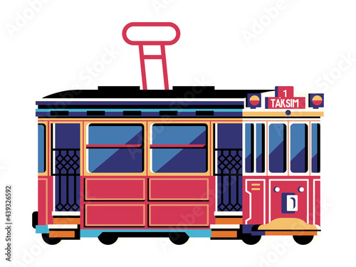 Vintage Istanbul Red Tram Icon in Flat