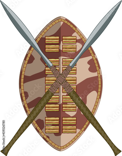African Zulu assegai spear shield and club