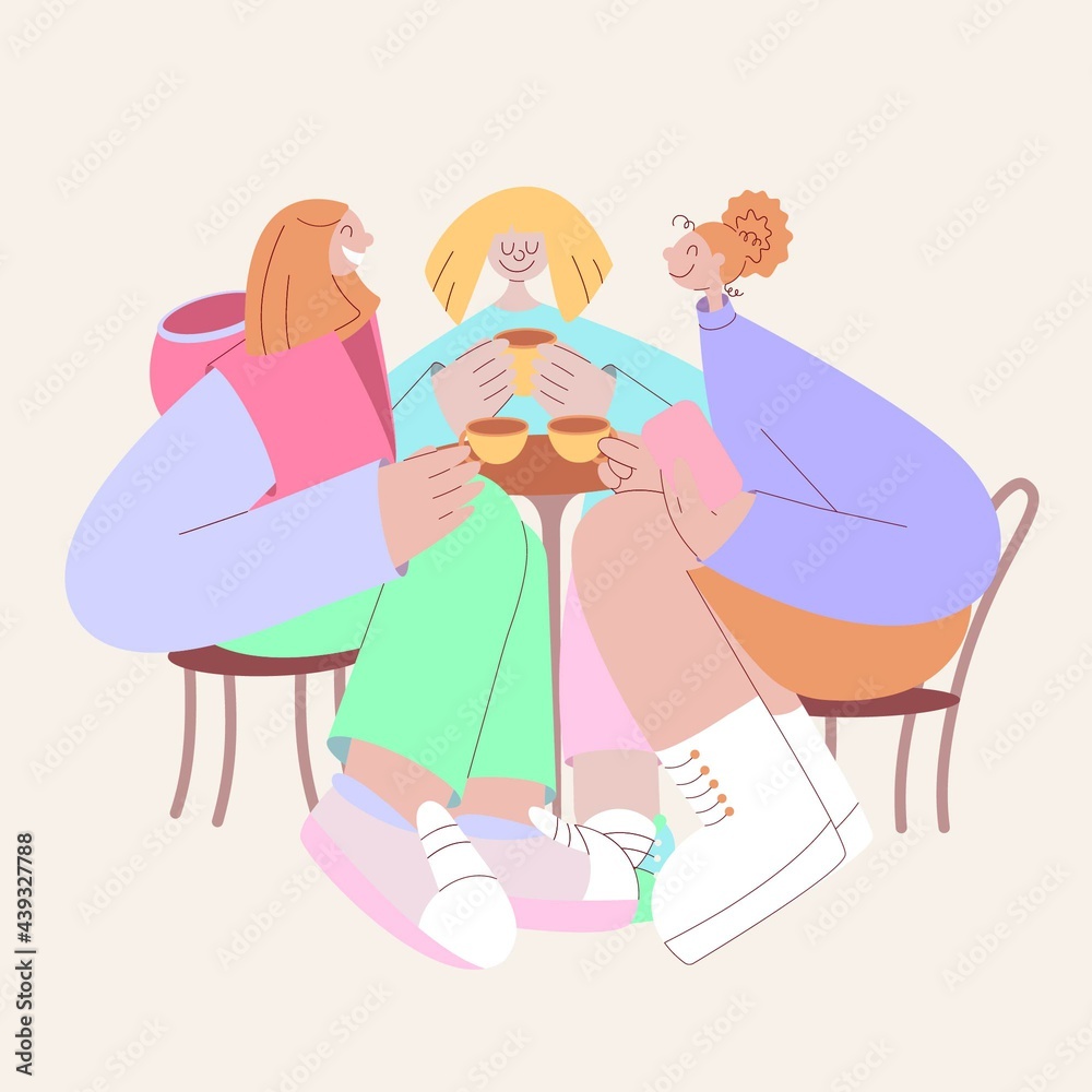 Vector illustration of three women speaking to each other. Friendship and communication concept. Vector illustration of three women speaking to each other. Friendship and communication concept.