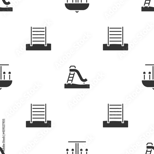 Set Attraction carousel, Kid slide and Swedish wall on seamless pattern. Vector